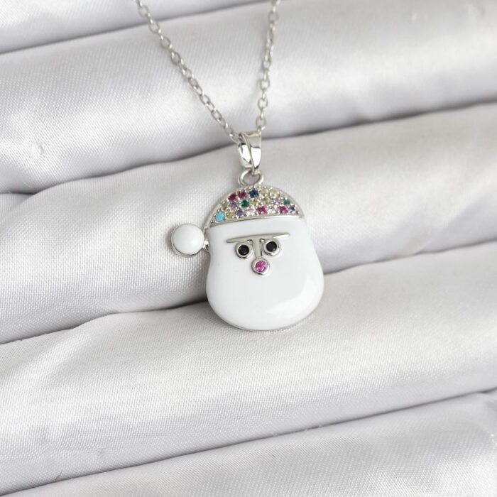 316L Çelik Zincir Gümüş Renk Şapkalı Kardan Adam Kafası Model Yılbaşı Temalı Kadın Kolye