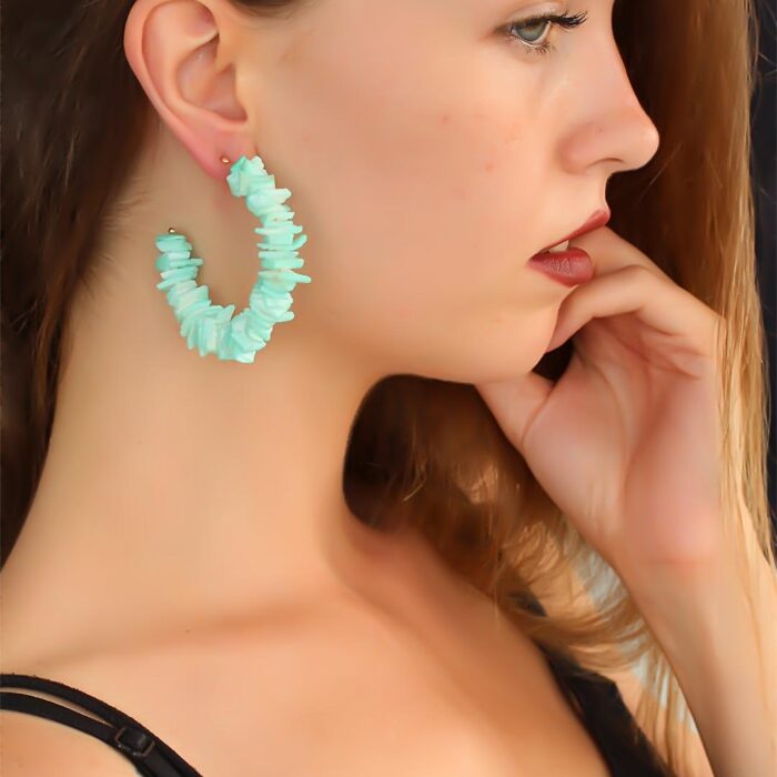 Mavi Taşlı Bayan Sallantı Küpe