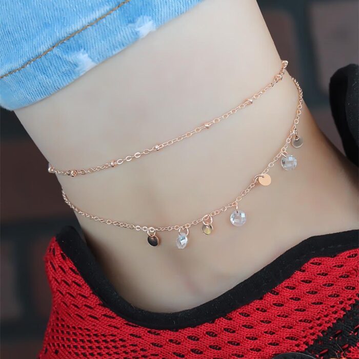 Zirkon Taşlı Rose Renk Çift Zincirli Hal Hal