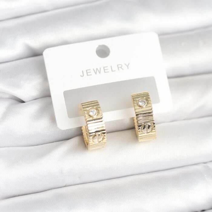 Pirinç Gold Renk Zirkon Taşlı Halka Kadın Küpe