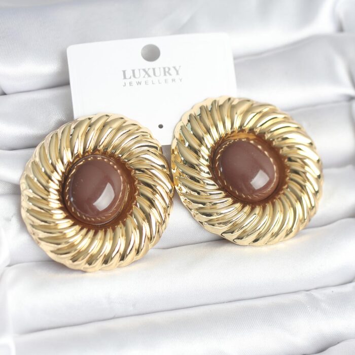 Pirinç Gold Renk Kahverengi Boncuklu Vintage Kadın Küpe