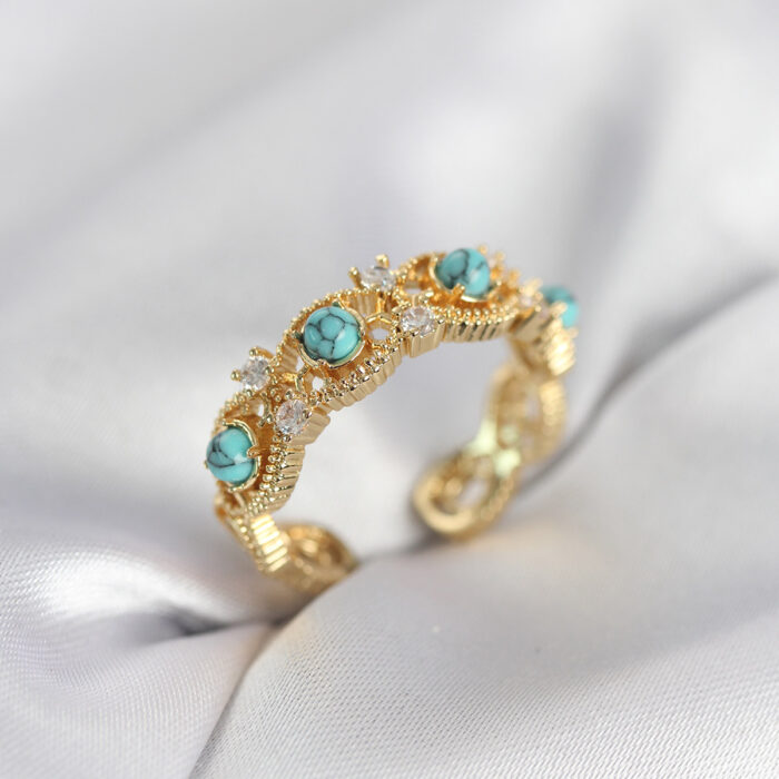 Mavi Taşlı Gold Renk Vintage Kadın Yüzük