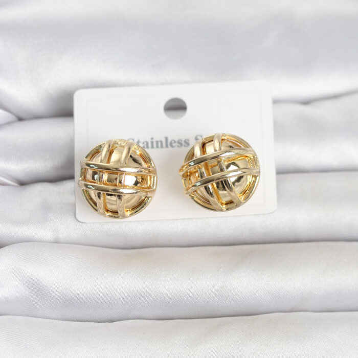 316L Çelik Gold Renk Desenli Top Model Kadın Küpe