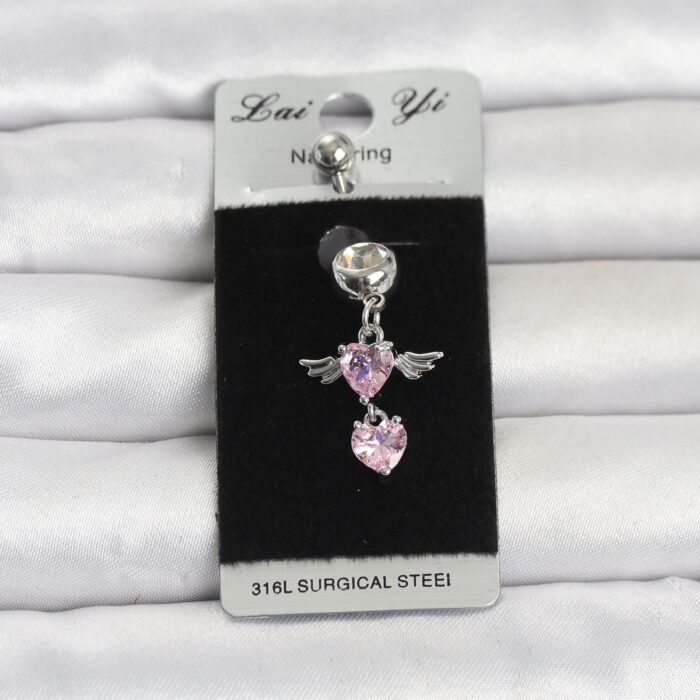 316L Cerrahi Çelik Pembe Zirkon Taşlı Kanat Model Göbek Piercing