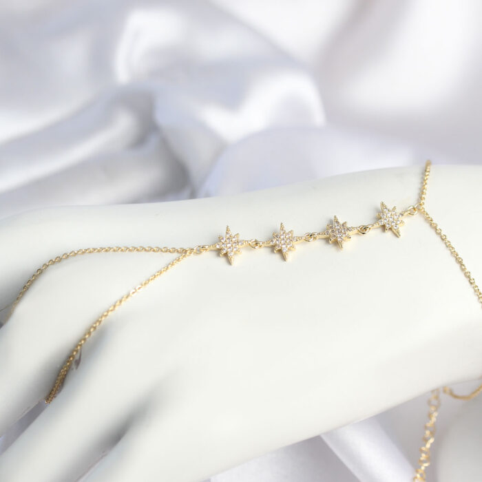 Gold Renk Zirkon Taşlı Sıralı Kutup Yıldızı Model Şahmeran